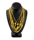 Gold necklace on necklace display stand isolated on white background, Save Clipping path Royalty Free Stock Photo