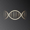 Gold neon DNA helix on transparent background.