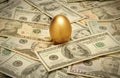 Gold nest egg on a layer of cash Royalty Free Stock Photo