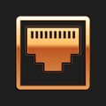 Gold Network port - cable socket icon isolated on black background. LAN port icon. Ethernet simple icon. Local area Royalty Free Stock Photo