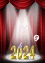 Gold 2024 New Year Text In Stage Spotlight