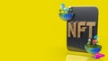 The gold nft text on tablet yellow background 3d rendering