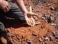 Gold nugget in a man`s hand of 11g found on the goldfields of Western Australia.