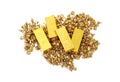 Gold nuggets and bars isolated on white, top view Royalty Free Stock Photo