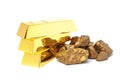 Gold nuggets and ingots Royalty Free Stock Photo