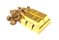 Gold nuggets and ingots Royalty Free Stock Photo