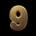 Gold number 9 - 3d precious metal digit - Suitable for fortune, business or luxury related subjects Royalty Free Stock Photo