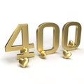 Gold number 400, four hundred with hearts around it. Royalty Free Stock Photo