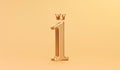 Gold number 1 and golden king crown award on success background with best of champion concept. 3D rendering Royalty Free Stock Photo