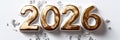 Gold Number 2026 Isolated On A White Background With Silver Confetti, New Year Concept Royalty Free Stock Photo