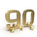 Gold number 90, ninety with hearts around it.