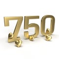 Gold number 750, seven hundred and fifty with hearts around it.