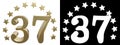 Gold number thirty seven, decorated with a circle of stars. 3D illustration