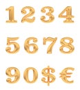 Gold numbers and currency signs Royalty Free Stock Photo