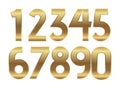 Gold numbers. Metal golden fashion alphabet. Vector realistic 123 text illustrations.