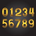 Gold numbers from zero to nine on a black isolated background. Vector image. Design element