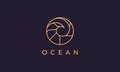 Gold ocean wave logo template with luxurious and premium shape