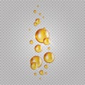 Gold oil bubbles. Vector blink collagen capsules. Cosmetics oil drops isolated on transparent background Royalty Free Stock Photo