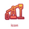 Gold Oil pump or pump jack icon isolated on white background. Oil rig. Vector Royalty Free Stock Photo