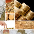 Gold and old coins. A collage Royalty Free Stock Photo