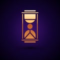 Gold Old hourglass with flowing sand icon isolated on black background. Sand clock sign. Business and time management Royalty Free Stock Photo