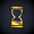 Gold Old hourglass with flowing sand icon isolated on black background. Sand clock sign. Business and time management Royalty Free Stock Photo