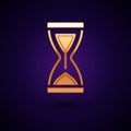 Gold Old hourglass with flowing sand icon isolated on black background. Sand clock sign. Business and time management Royalty Free Stock Photo