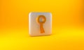 Gold Old key icon isolated on yellow background. Silver square button. 3D render illustration Royalty Free Stock Photo