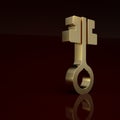 Gold Old magic key icon isolated on brown background. Minimalism concept. 3D render illustration Royalty Free Stock Photo