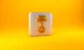 Gold Old magic key icon isolated on yellow background. Silver square button. 3D render illustration Royalty Free Stock Photo