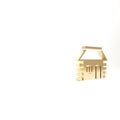 Gold Old Ukrainian house hut icon isolated on white background. Traditional village house. 3d illustration 3D render