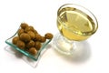 Gold olive oil with green olives