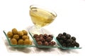 Gold olive oil with olives Royalty Free Stock Photo