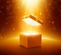 Gold open gift box Royalty Free Stock Photo