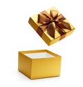 Gold open gift box isolated Royalty Free Stock Photo
