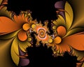 Gold orange black bright shapes, baroque fantasy fractal, abstract flowery spiral shapes, background Royalty Free Stock Photo