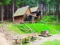 Gold ore mills. Medieval wooden water mills in Zlate Hory, Czech Republic