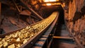 Gold ore moving along conveyor belt in mine at sunset Royalty Free Stock Photo
