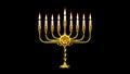 gold ornamental hanukkah menora flaming isolated. creative object 3D illustration Royalty Free Stock Photo