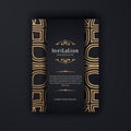 Gold ornamental wedding invitation template, Greeting card invitation ornaments. Royalty Free Stock Photo