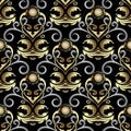 Gold ornate Baroque Damask seamless pattern. Vector rich floral