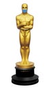 Gold Oscar statue wearing a blue face mask