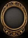 Gold oval mirror frame on black background. Fantasy golden vintage circle border frame. Circle vintage gold picture frame Royalty Free Stock Photo