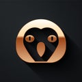 Gold Owl bird icon isolated on black background. Animal symbol. Long shadow style. Vector Royalty Free Stock Photo