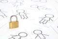 Padlock and many people on white background. Royalty Free Stock Photo