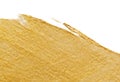 Gold paint brush stroke isolated on white background. Yellow shiny metallic border