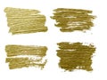 Gold paint smear stroke stain set. Abstract gold glitter texture art illustration. Royalty Free Stock Photo
