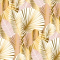 Gold and pale rose abstract leaves seamless pattern