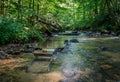 Gold panning sluice box set in stream