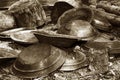 Gold pans in sepia Royalty Free Stock Photo